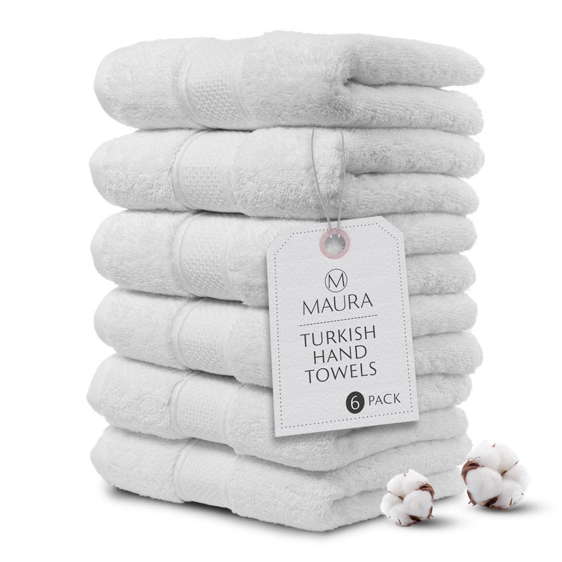 MAURA White Hand Towels for Bathroom. Luxury Turkish Cotton Bath Hand Towels Set of 6. Ultra-Soft, Thick & Plush - White - Image 1